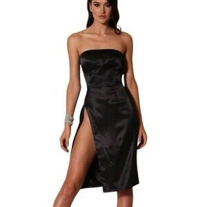 NWT Meshki Alayna Black Satin Mini Dress Women's Size S